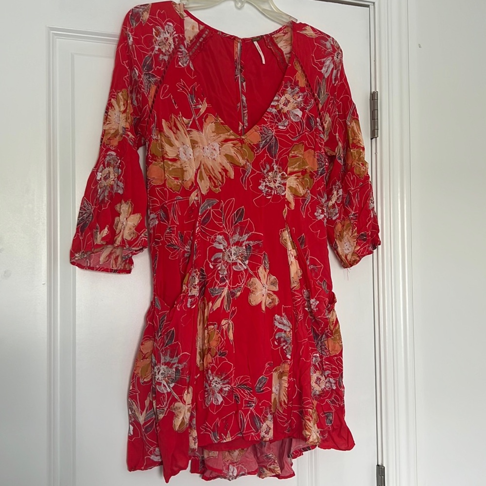 FREE PEOPLE RED PRINTED SUMMER DRESS